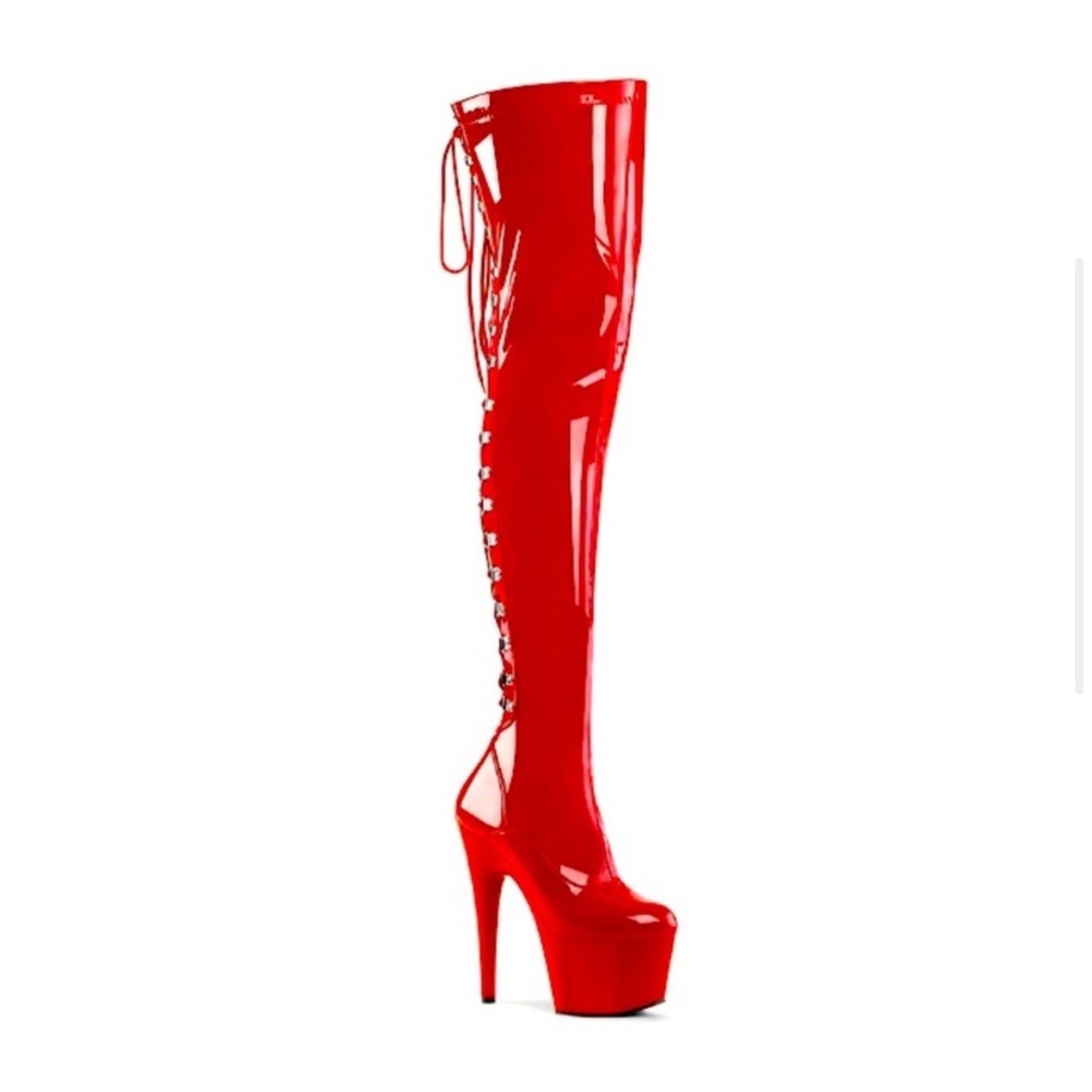 Platform Stretch Thigh Boot, Side Zip.
